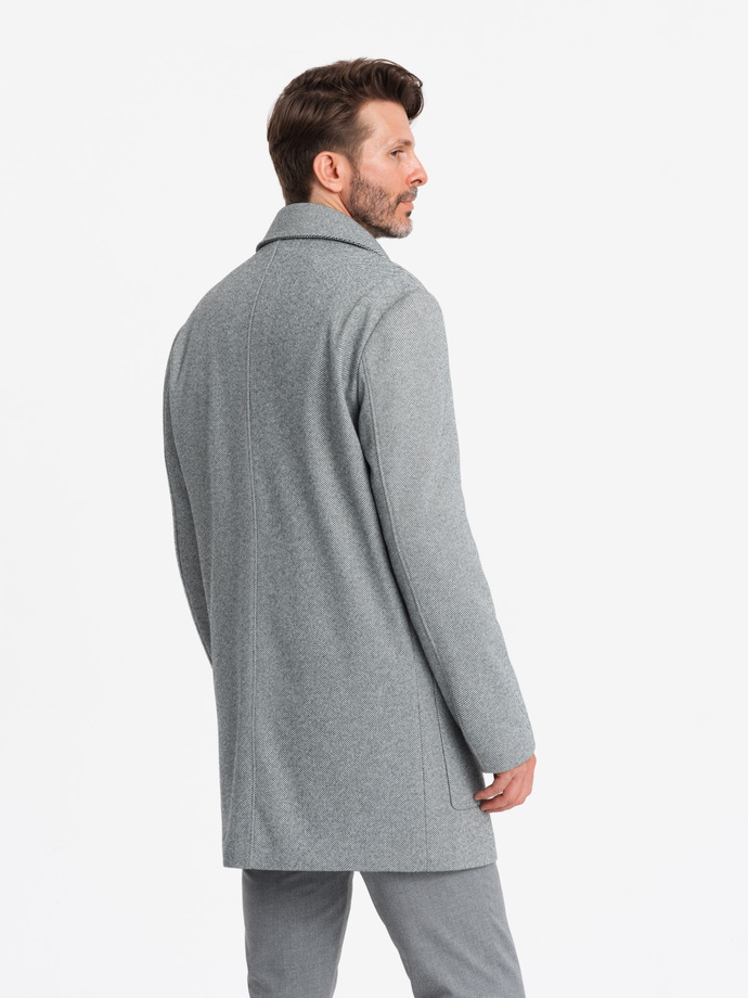 Patterned single-breasted men's coat with pockets - grey V3 OM-COWC-0108