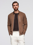 Men's structured biker jacket with stand-up collar - brown V2 OM-JANP-0229