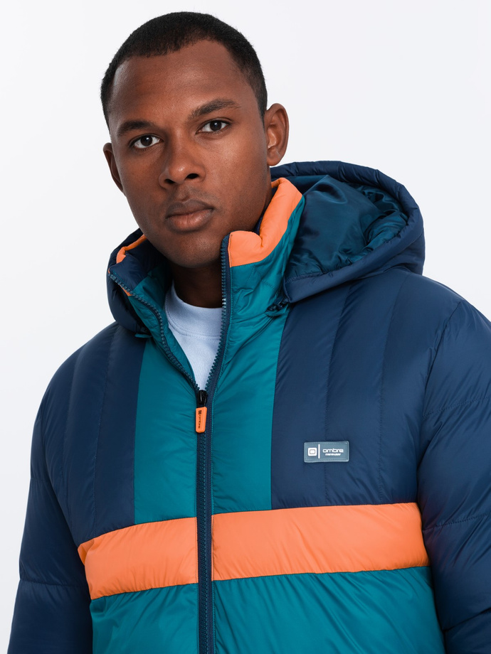 Men's sporty colorful retro jacket - navy blue and orange V3 OM-JALP-0175