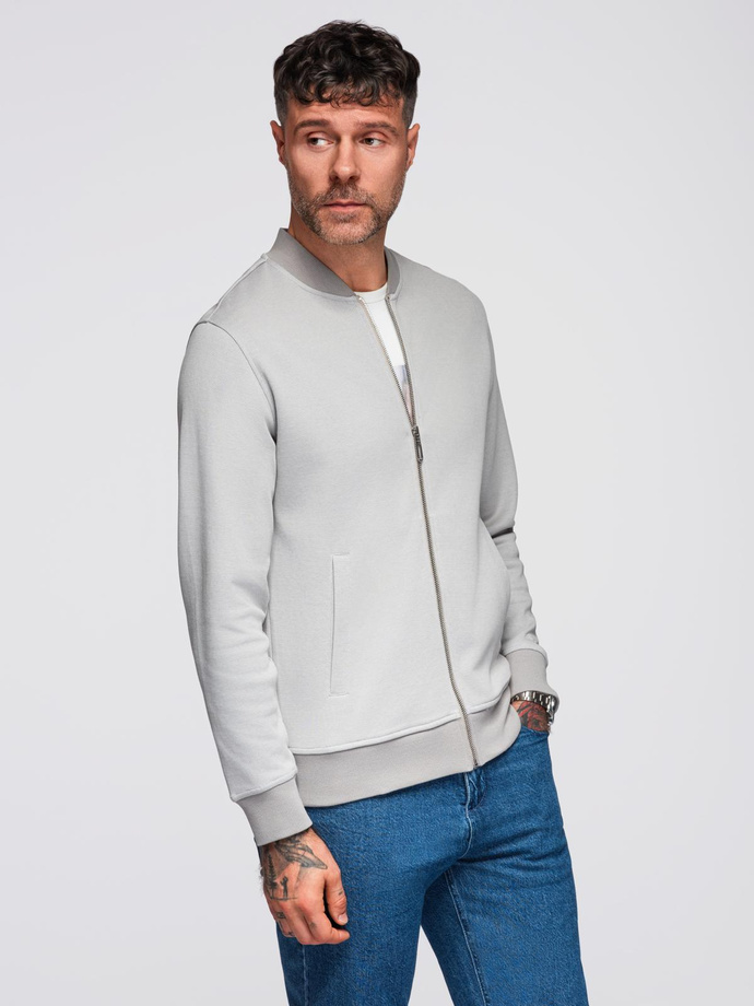 Men's pique knit bomber jacket - gray V4 OM-SSZP-0238