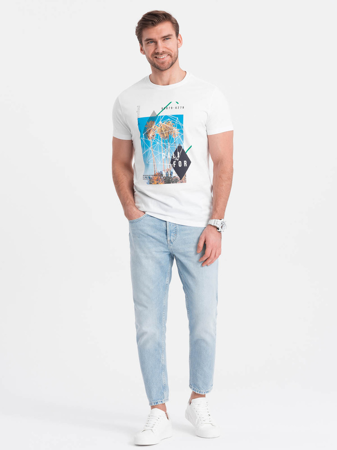 Men's printed cotton t-shirt California - white V1 OM-TSPT-0128