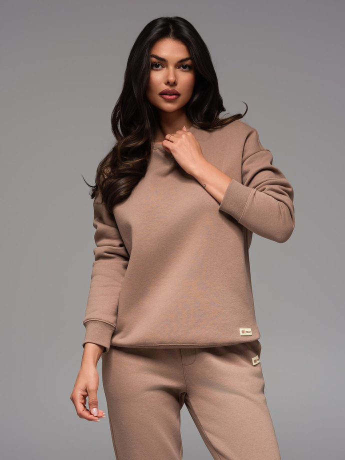 Klasyczna dresowa bluza unisex z okrągłym dekoltem – brązowa V16 OU-SNBC-0104