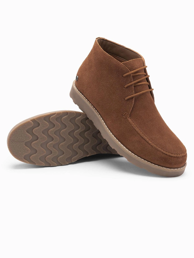 Men's suede ankle boots with thick sole - brown V2 OM-FOCS-0164