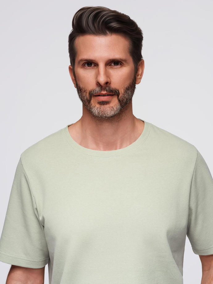 Men's waffle-textured T-shirt with round neckline - pistachio V4 OM-TSCT-0197