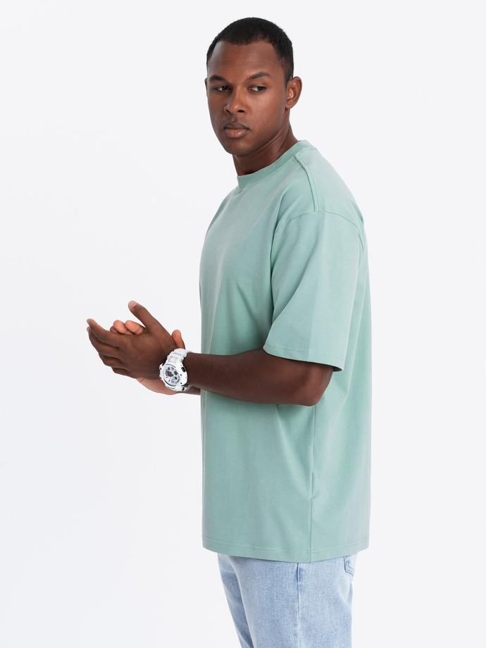 Men's LOOSE FIT cotton t-shirt with round neckline - mint V6 OM-TSBC-0234