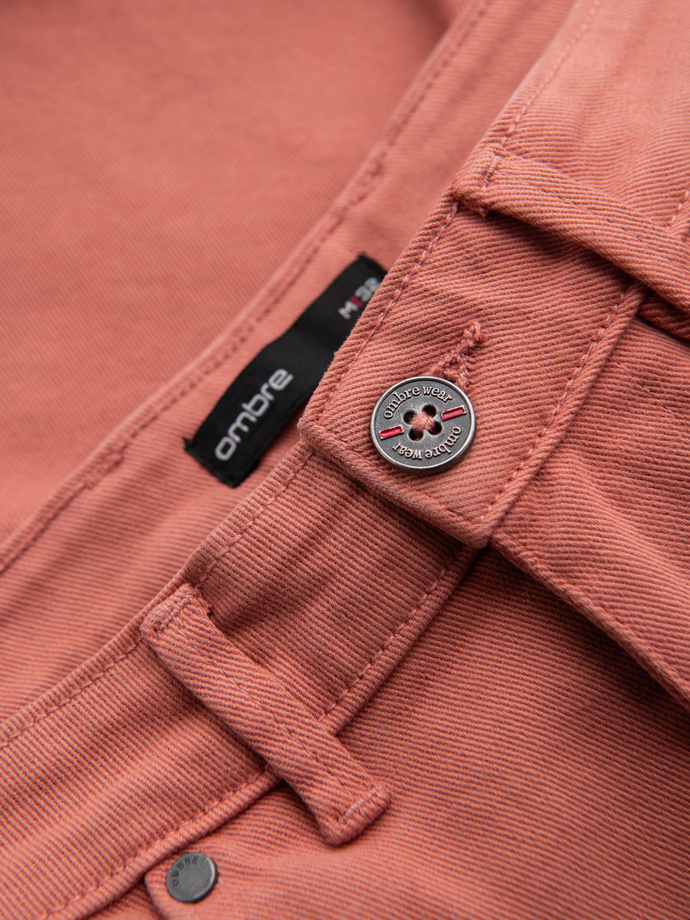 Męskie jeansowe klasyczne szorty z podwiniętą nogawką  – koralowe V6 OM-SRDS-0162