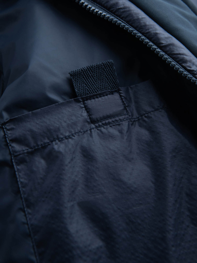 Men's quilted long jacket with large pockets - navy blue V4 OM-JALJ-0165