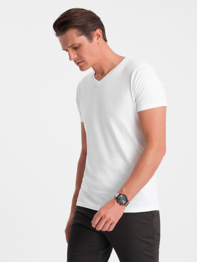 BASIC men's classic cotton T-shirt with a crew neckline - white V4 OM-TSBS-0145