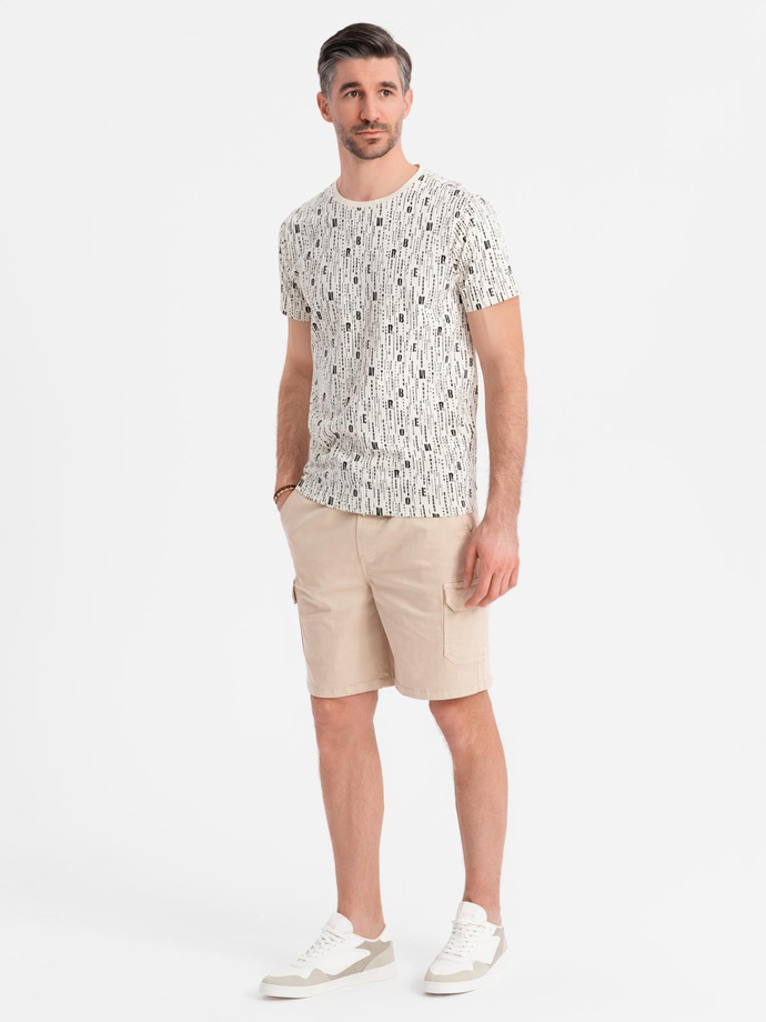 Men's cotton cargo shorts with elastic waistband - beige V3 OM-SRCG-0190