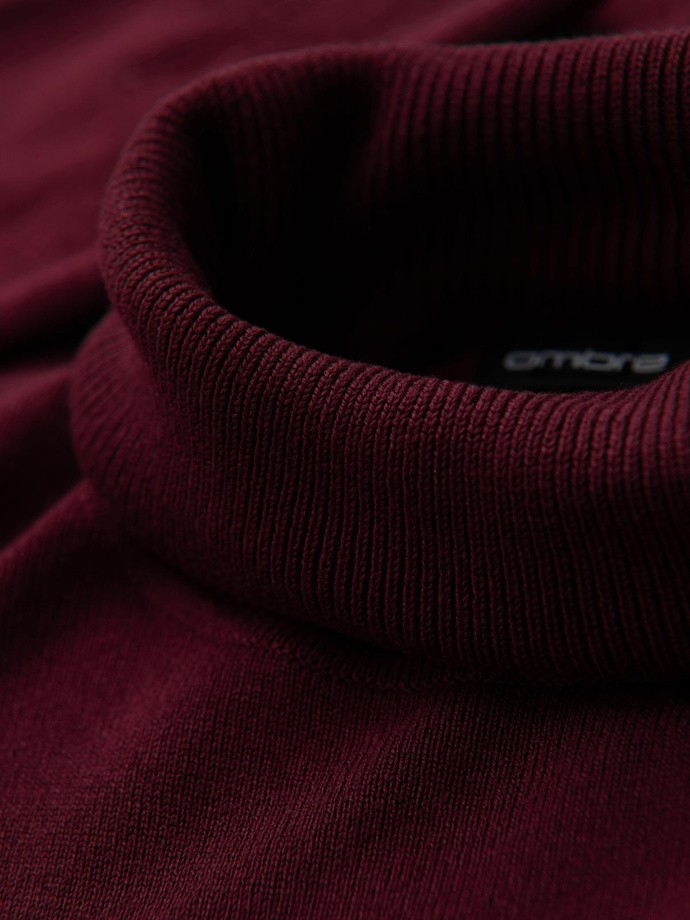 Męski jednokolorowy dzianinowy golf z wiskozą – bordowy V4 OM-SWTN-0101