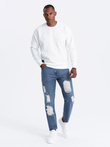 Męskie jeansowe spodnie TAPERED FIT z dziurami – ciemnoniebieskie V3 OM-PADP-0175