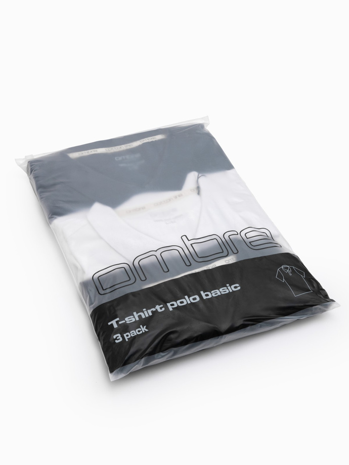 Komplet męskich bawełnianych t-shirtów polo BASIC – czarny/granatowy/biały V1 OM-POBS-0133