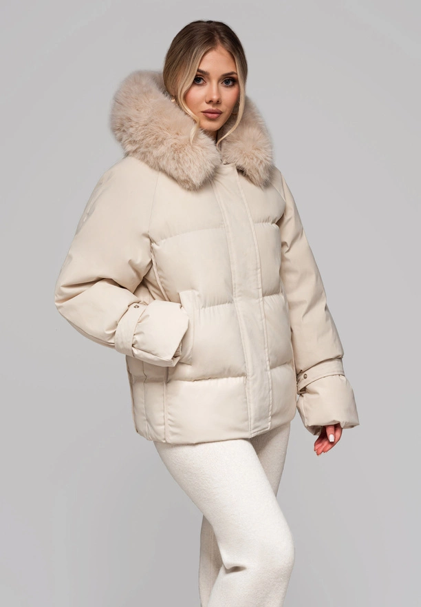 Women's insulated jacket with fur OW-JAHP-0105 v2 - beige
