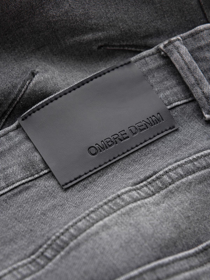 Męskie spodnie jeansowe TAPERED FIT z przeszyciami i podwiniętymi nogawkami – szare V2 OM-PADP-0161