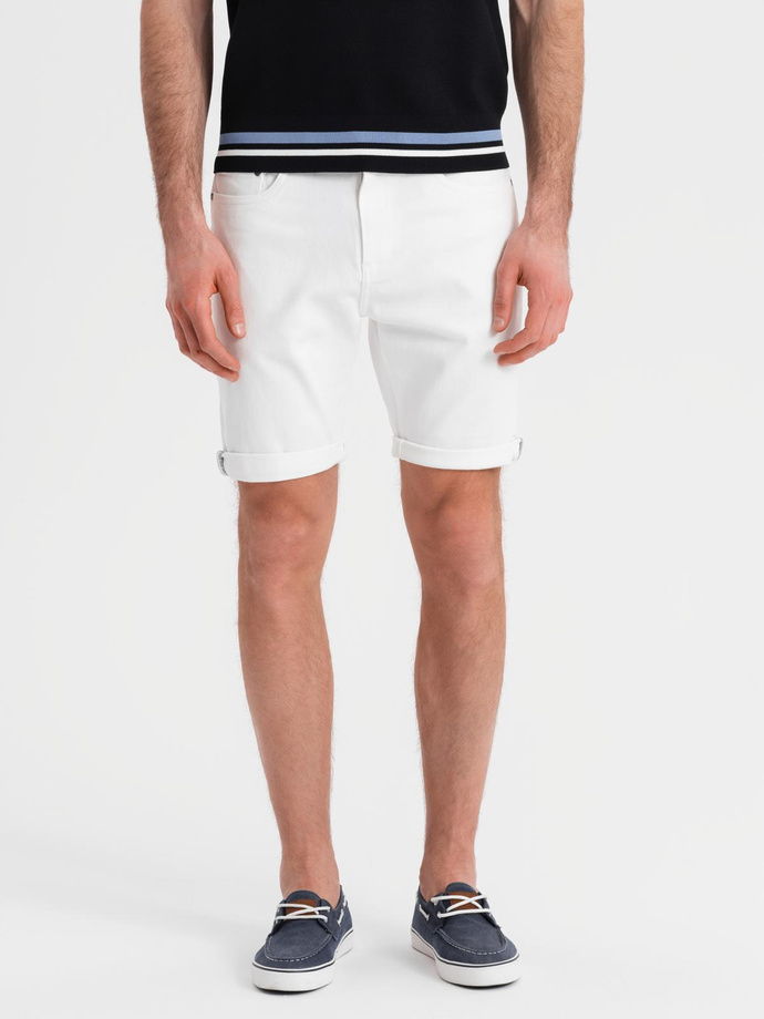 Men's denim classic shorts with rolled up leg - white V1 OM-SRDS-0162