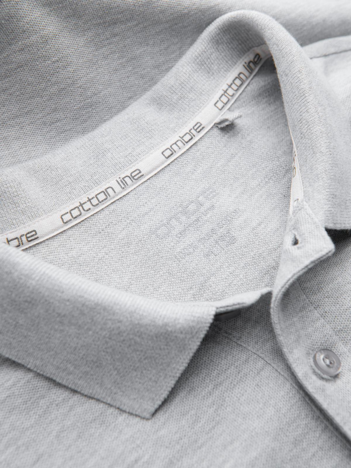 Męska koszulka polo jednokolorowa BASIC z dzianiny pique - szara V20 OM-POBS-0100