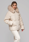 Women's insulated jacket with fur OW-JAHP-0105 v2 - beige