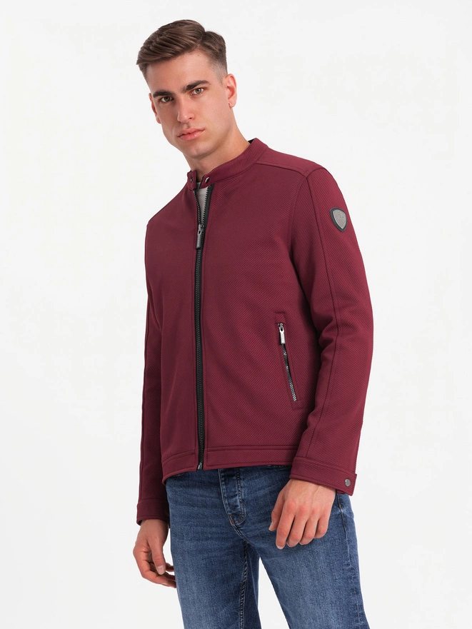 Men's BIKER jacket in structured fabric - maroon V2 OM-JANP-0138