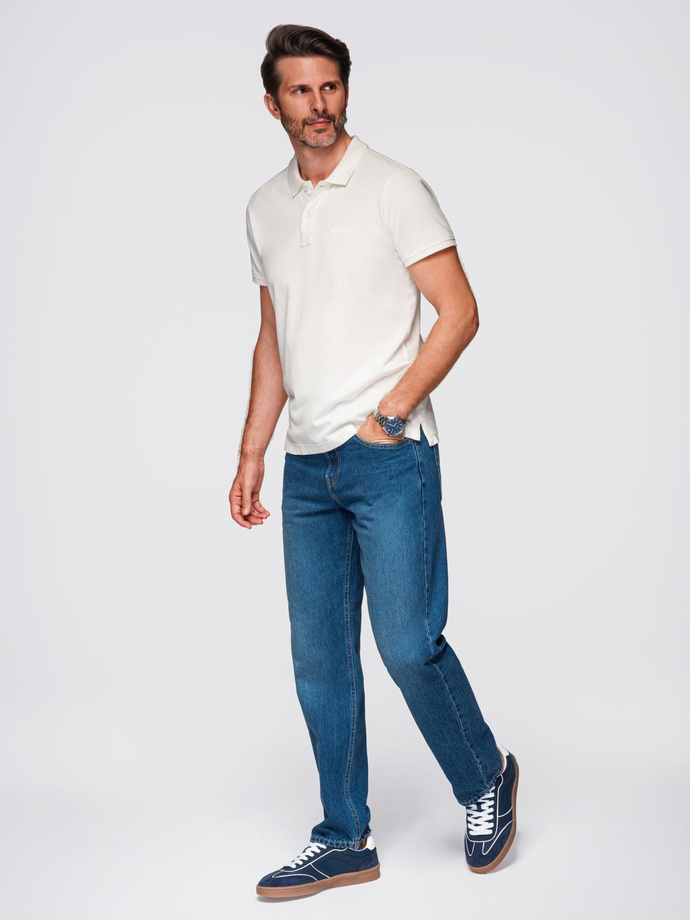 Polo shirt in cotton pique knit - ecru V7 OM-POSS-0103