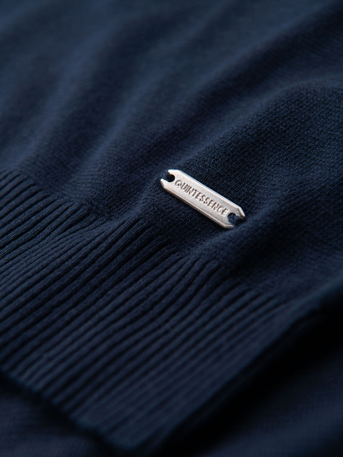 Men's buttonless polo shirt with classic weave - navy blue V1 OM-POSS-0159