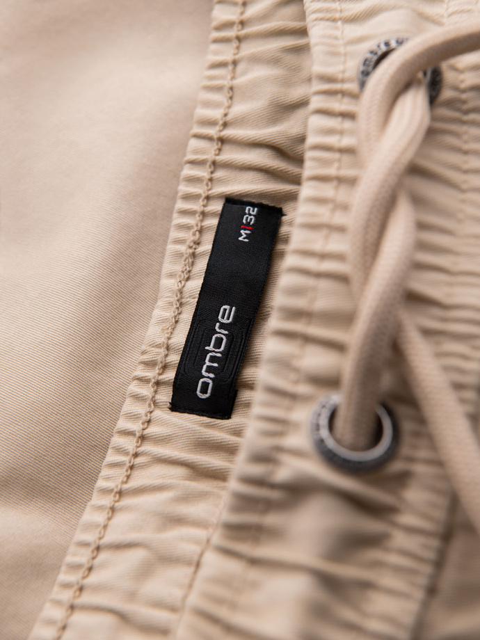 Men's cotton cargo shorts with elastic waistband - beige V3 OM-SRCG-0190