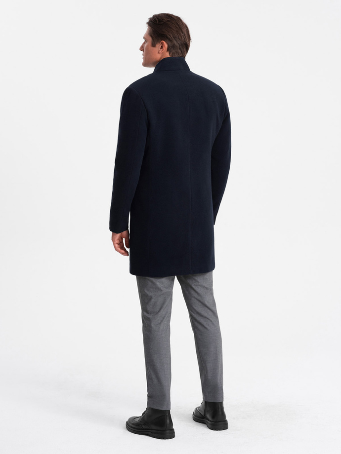 Men's coat with asymmetrical fastening - navy blue V3 OM-COWC-0102