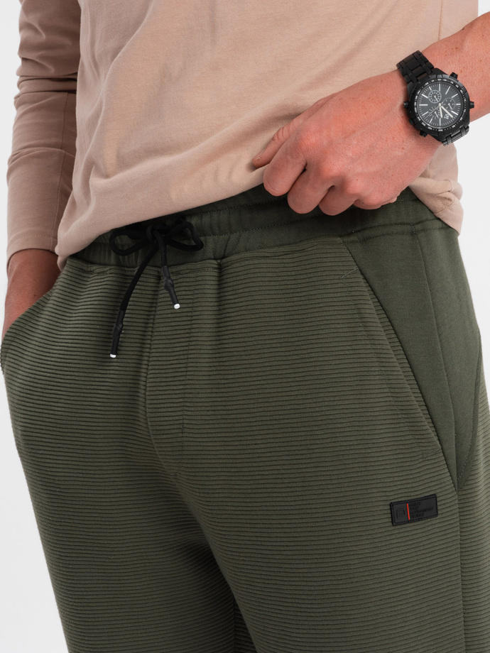 Men's sweatpants with ottoman fabric inserts - dark olive green V3 OM-PASK-0127