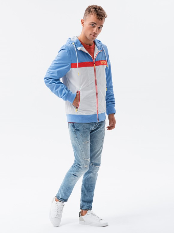 Men's hooded windbreaker jacket - blue V2 C438