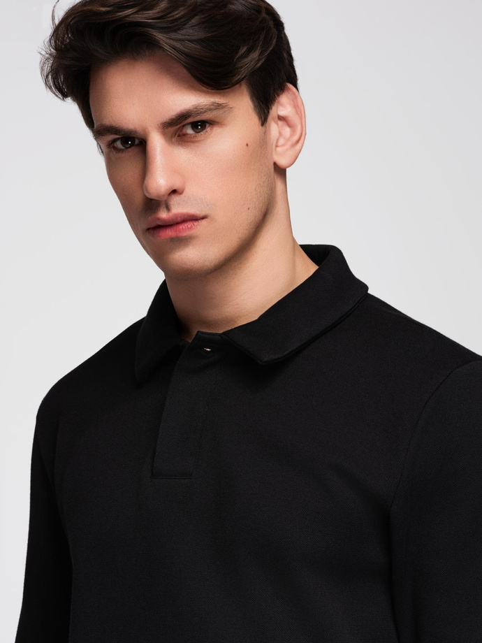 Bluza męska z kołnierzykiem polo ze strukturalnej dzianiny - czarna V8 OM-SSNZ-0149