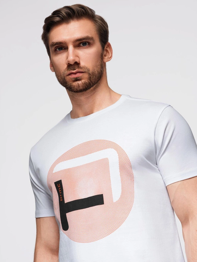 T-shirt męski z dużym nadrukiem – biały V1 OM-TSPT-0245
