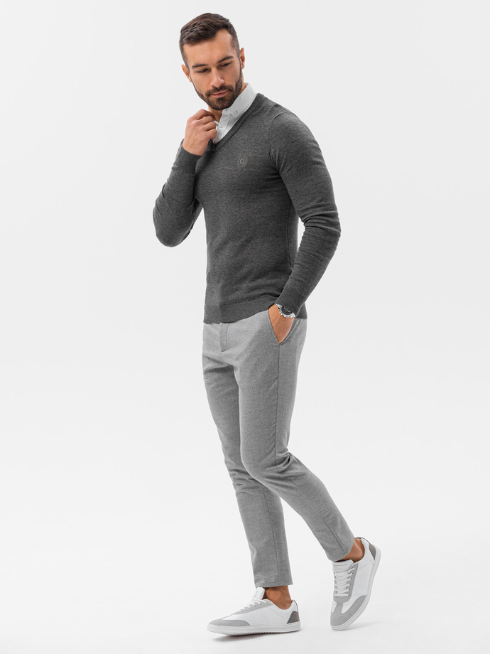 Sweter męski z białym kołnierzykiem - grafitowy V3 E120