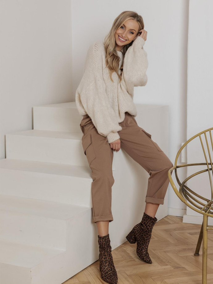 Sweter damski pudełkowy ELR025 - ecru