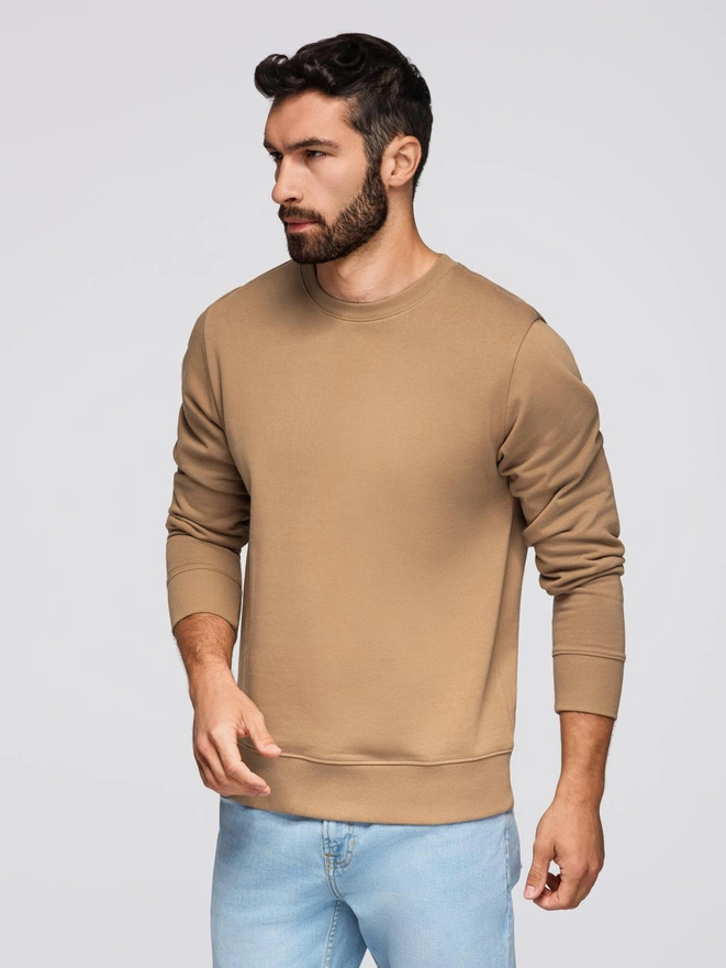 Men's BASIC sweatshirt with round neckline - brown V2 OM-SSBN-0175
