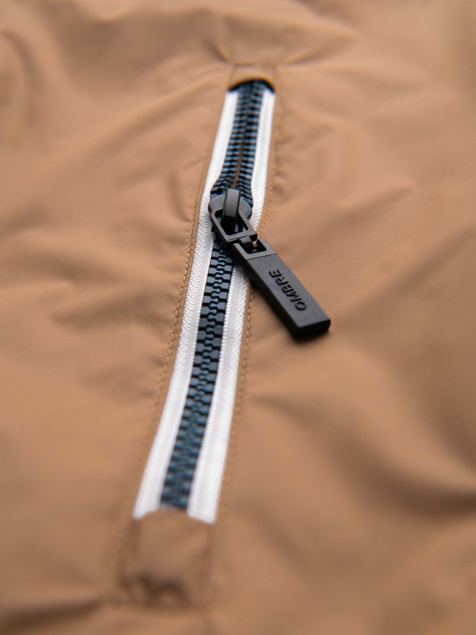 Lekka kolorowa męska kurtka sportowa z polarem – brązowo-granatowa V1 OM-JANP-0194