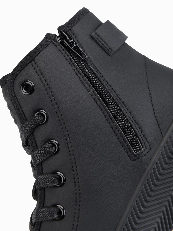 Men's high top sneakers with zipper for easy donning - black V1 OM-FOTH-0184