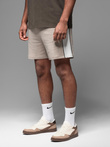 Men's short sweat shorts with wide stripes - beige V2 OM-SRSK-0182