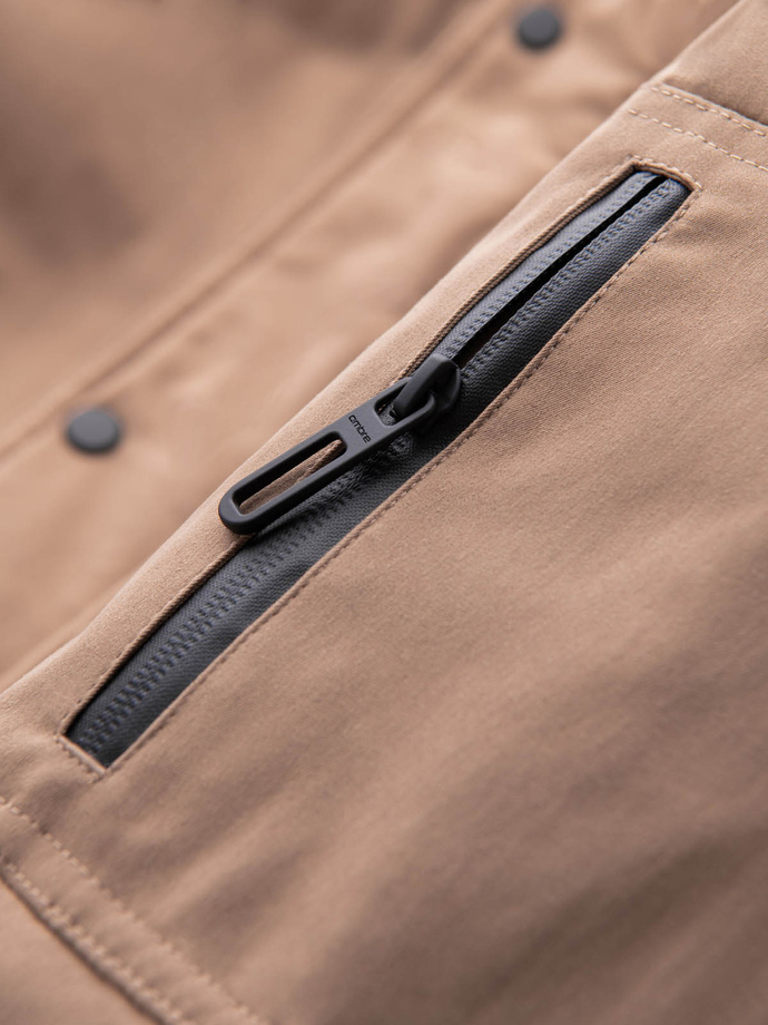 Men's long parka sherpa jacket - beige V1 OM-JALJ-0181