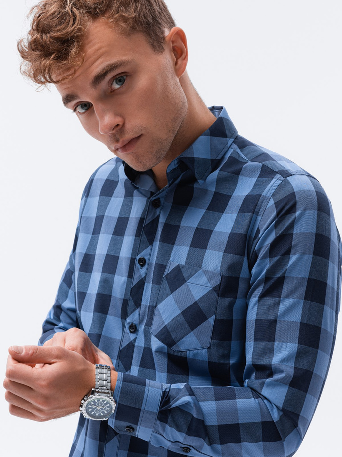 Men's check shirt with long sleeves - blue/navy K282