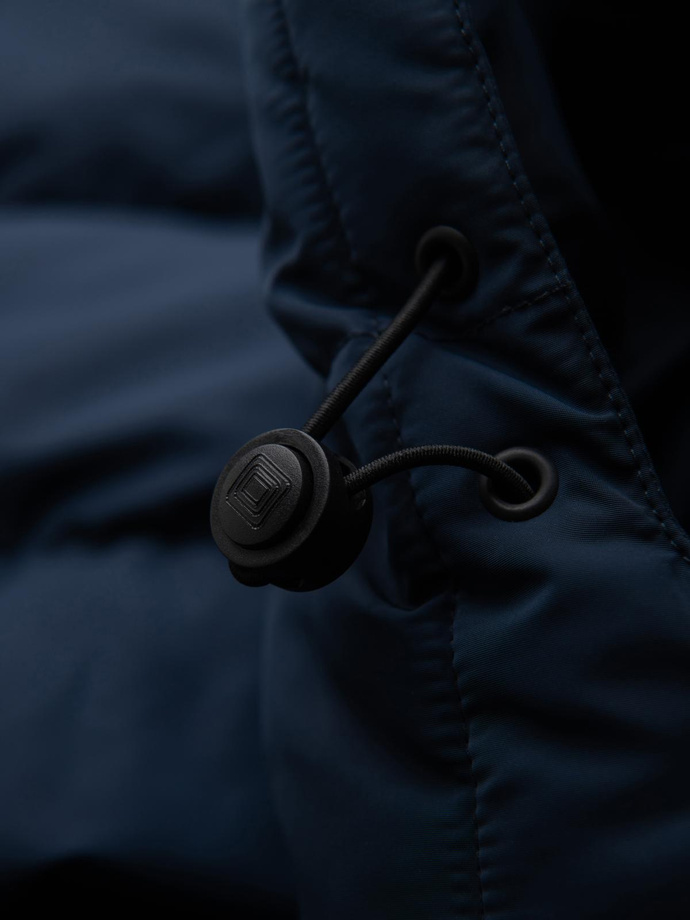 Men's jacket with asymmetrical quilting and hood - navy blue V4 OM-JAHP-0304