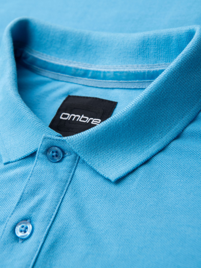 Koszulka polo z bawełnianej dzianiny pique – jasnoniebieska V3 OM-POSS-0103