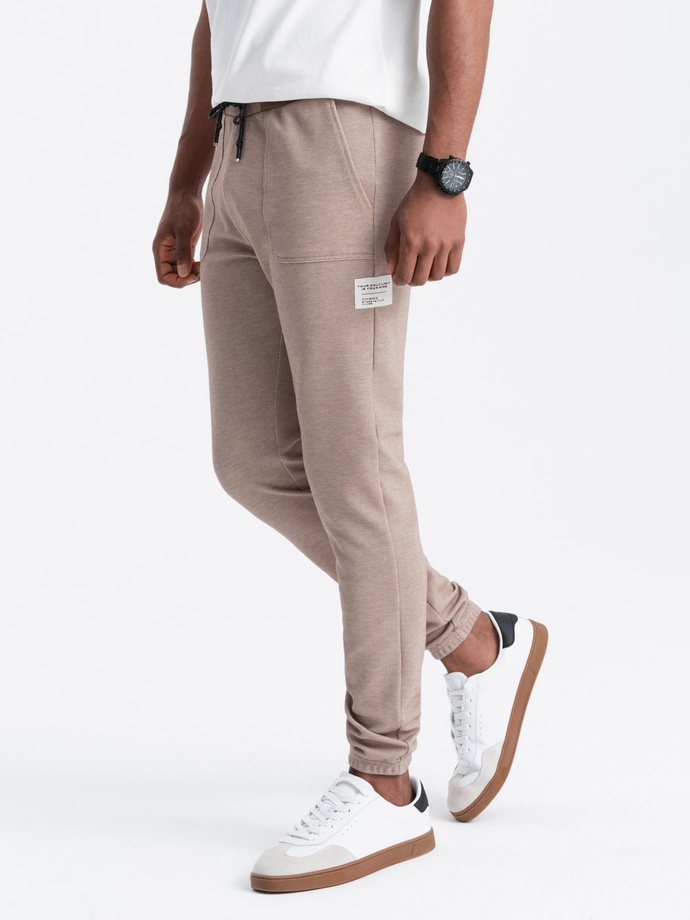 Men's structured knit sweatpants - coffee V2 OM-PASK-0211