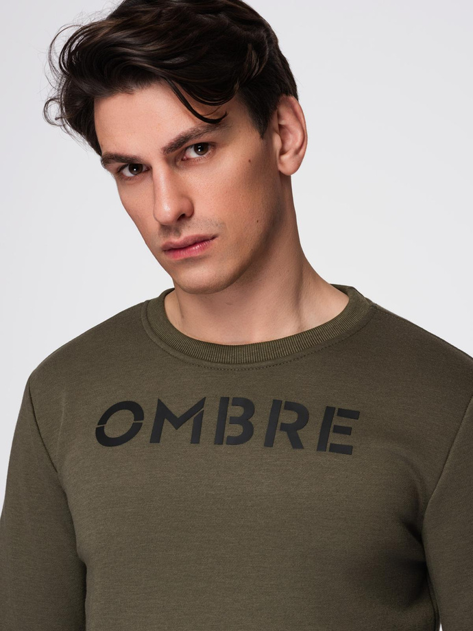 Classic men's sweatshirt with inscription - dark olive V2 B1711