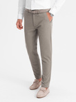 Classic men's chino pants with fine texture - dark beige V1 OM-PACP-0188