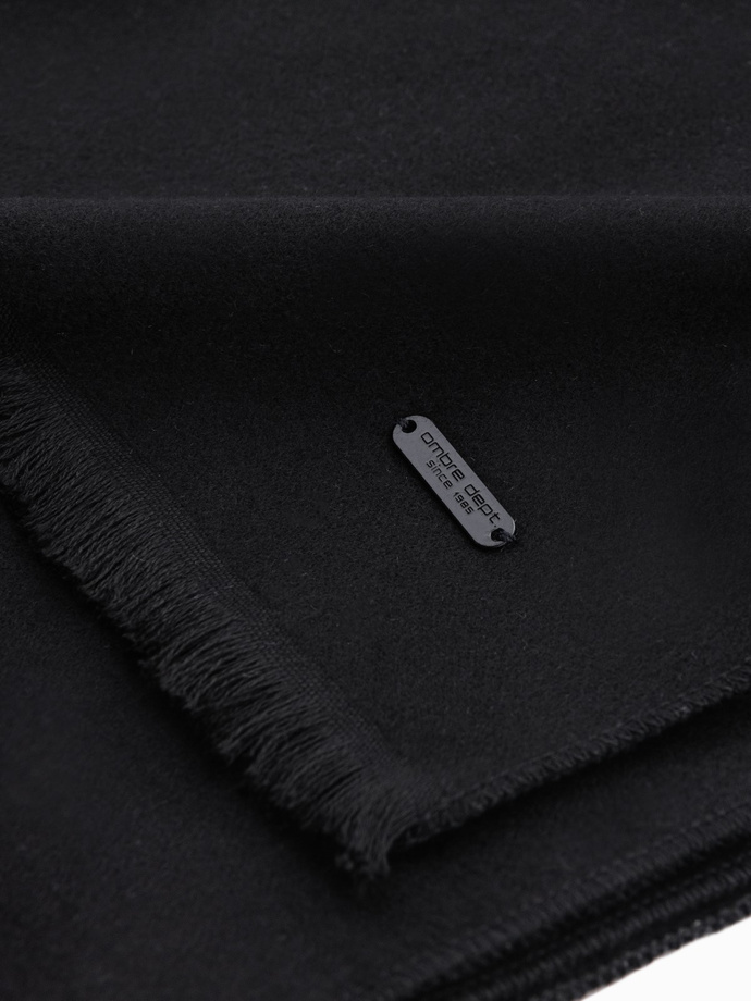 Monochromatyczny męski szalik z frędzlami – czarny V1 OM-ACSF-0116