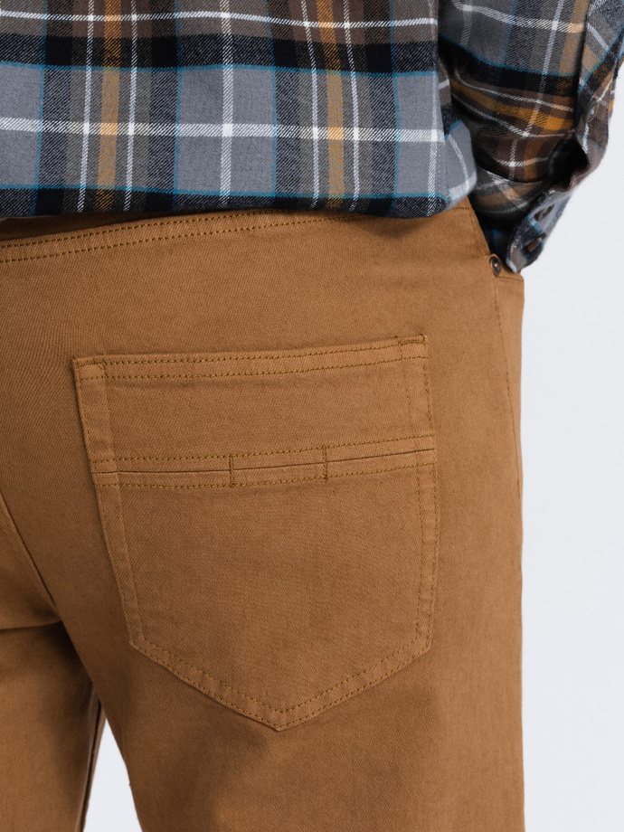 Men's denim pants without rubbing SLIM FIT - camel V10 OM-PADP-0148