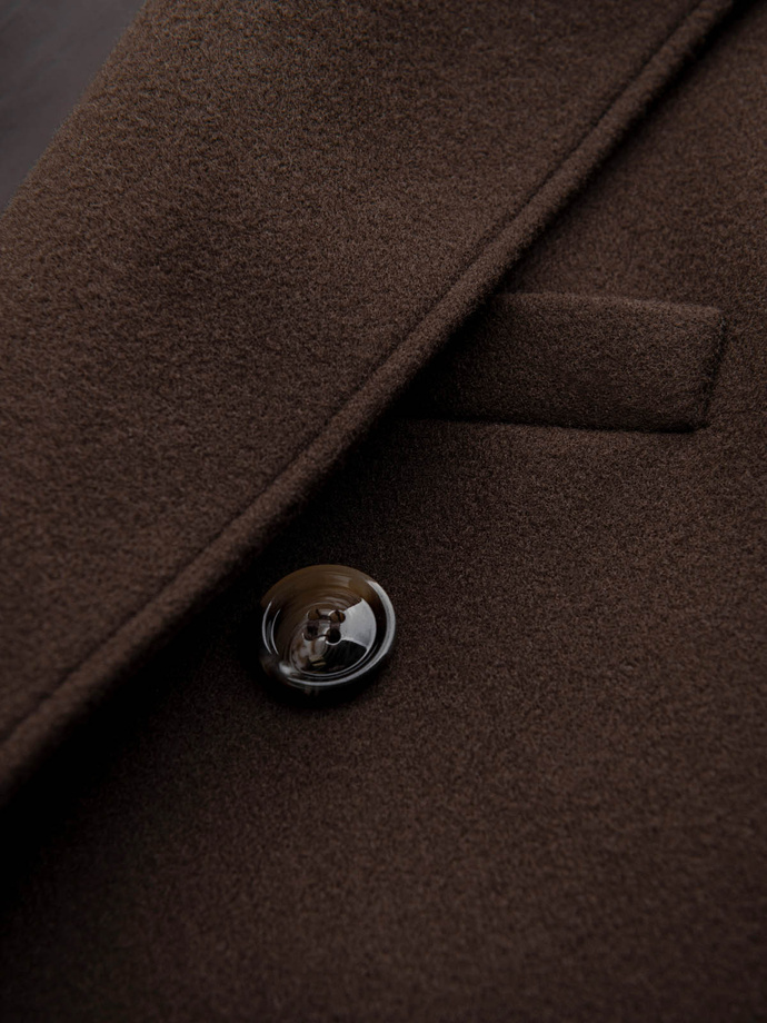 Men's double-breasted coat with decorative buttons - dark brown V3 OM-COWC-0109