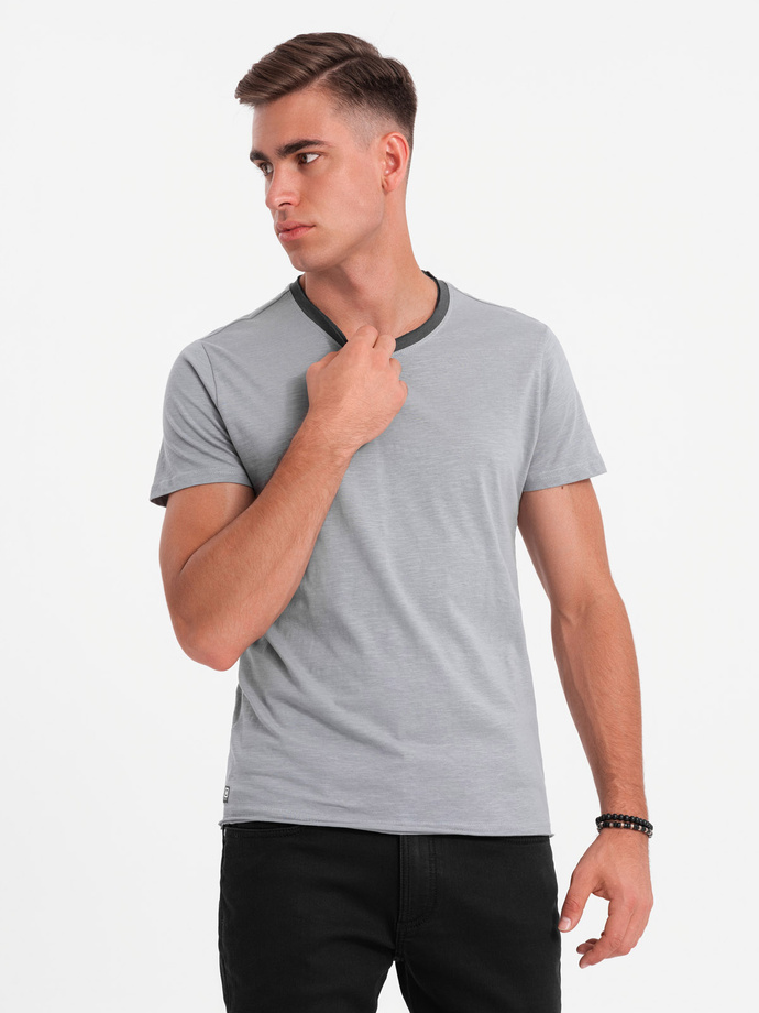 Men's T-shirt with raw finish - gray V1 OM-TSCT-22SS-004