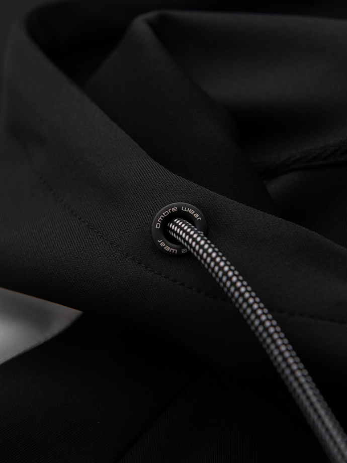 Men's unbuttoned hooded sweatshirt with piping - black V1 OM-SSZP-0210