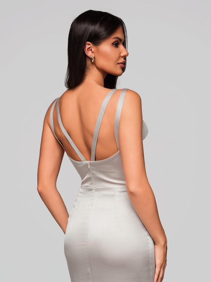 Women's midi dress with slim straps and a sweetheart neckline LIDIA DLR196 - silver