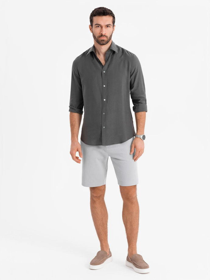 Męskie szorty ze strukturalnej dzianiny SLIM FIT – jasnoszare V4 OM-SRCS-0169